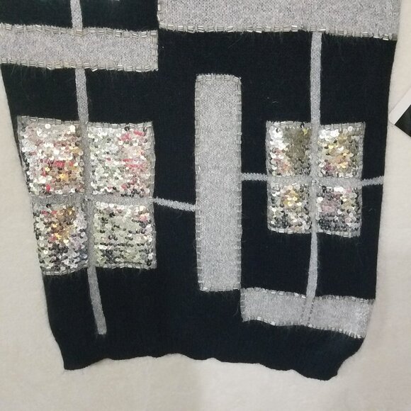 IB Diffusion Womens M Black Silvers Silk Sweater Sequins Beaded Front NWT Vntg‎ - Picture 9 of 14
